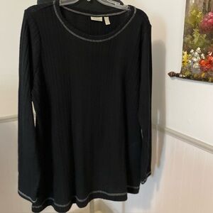 LOGO Lounge Lori Goldstein Lightweight Rib Knit Black Sweater 1X